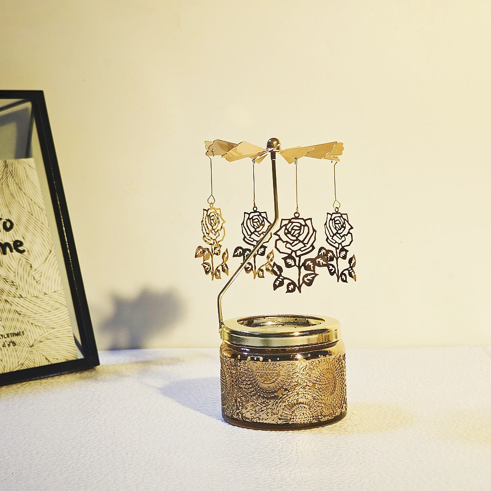 Scented Relief Cup Candle Rotating Candlestick Carousel Light Gift Set