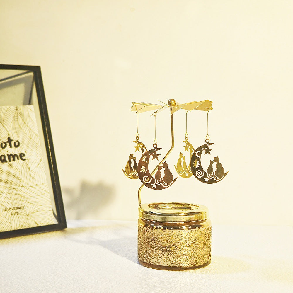 Scented Relief Cup Candle Rotating Candlestick Carousel Light Gift Set