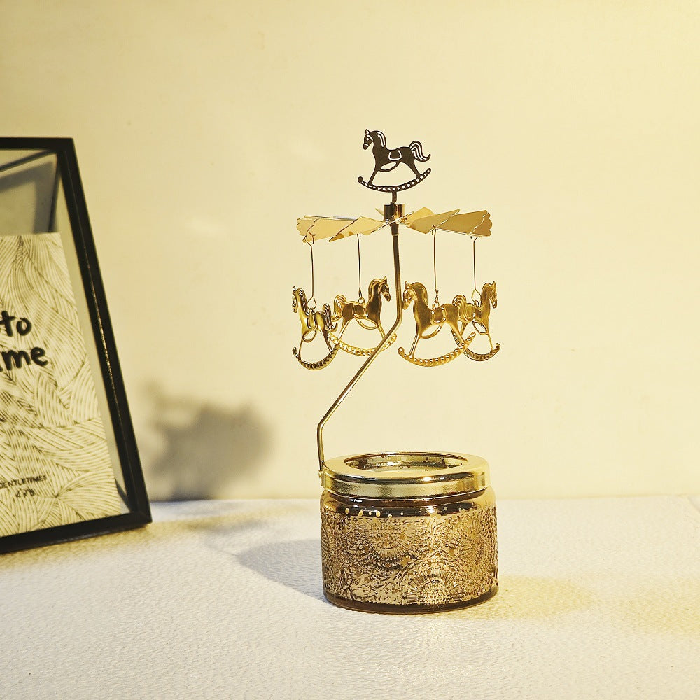 Scented Relief Cup Candle Rotating Candlestick Carousel Light Gift Set