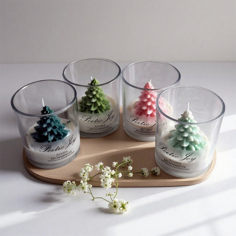 Romantic handcrafted Christmas tree creative candle cup with lid shape wax scented candle Festival souvenir gift atmosphere
