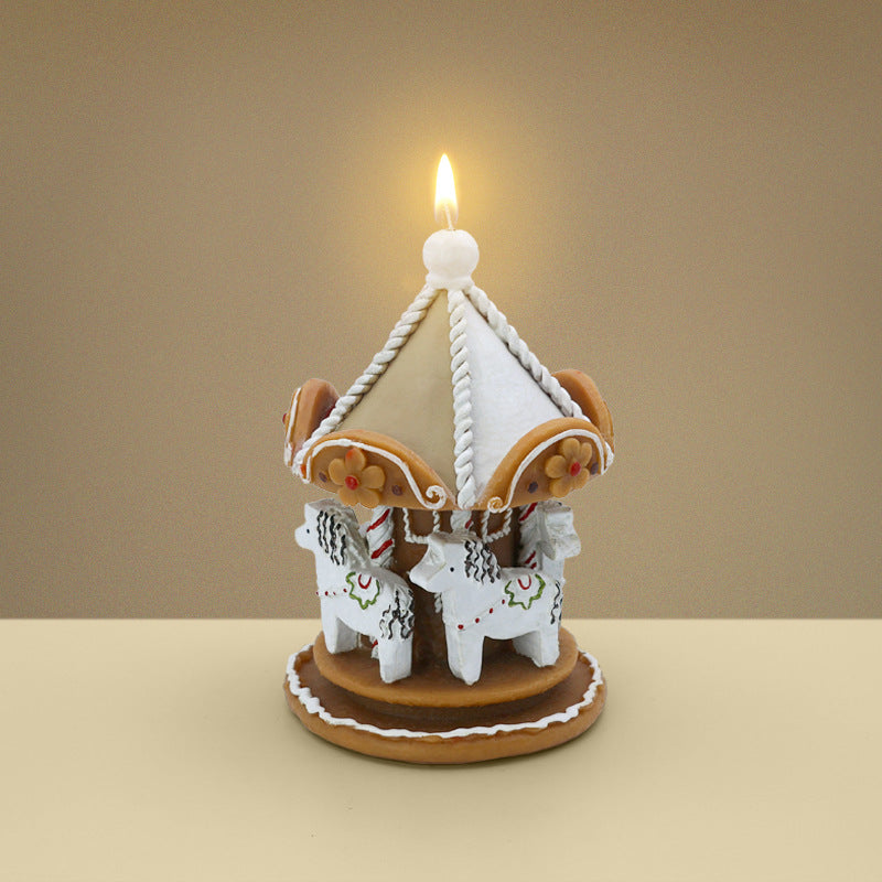Gingerbread Man Park Carousel Christmas Scented Candle Gift, scented shaped wax Christmas souvenir