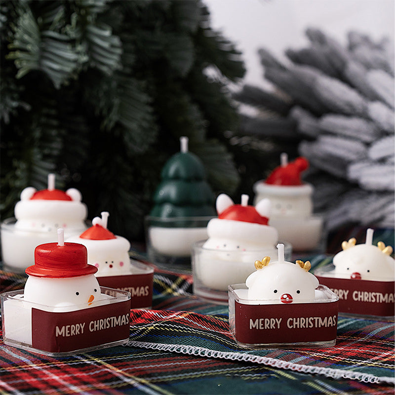 Christmas hand-painted scented tea candles, snowmen, reindeer, Santa Claus, holiday gifts, photo props