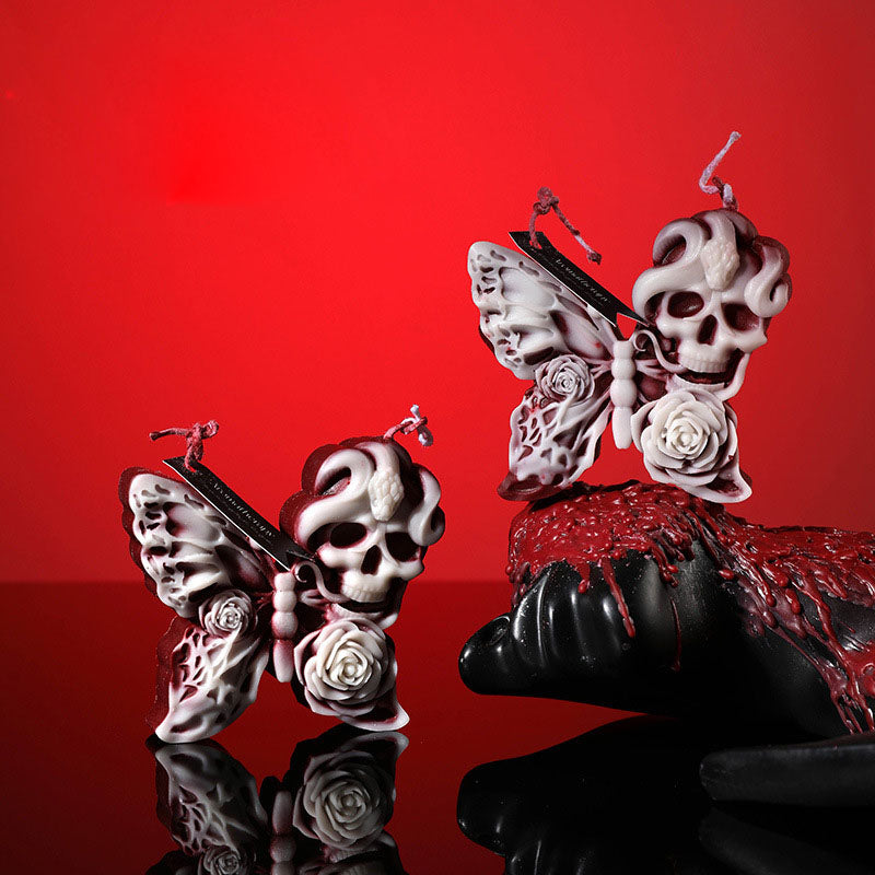 Gothic Butterfly Skull Candle – 42°C Body-Safe Wax Low Temp Wax for Halloween Decor