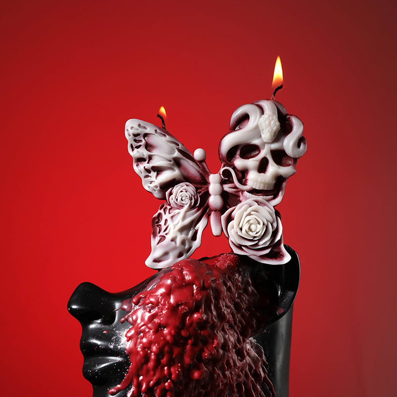 Gothic Butterfly Skull Candle – 42°C Body-Safe Wax Low Temp Wax for Halloween Decor