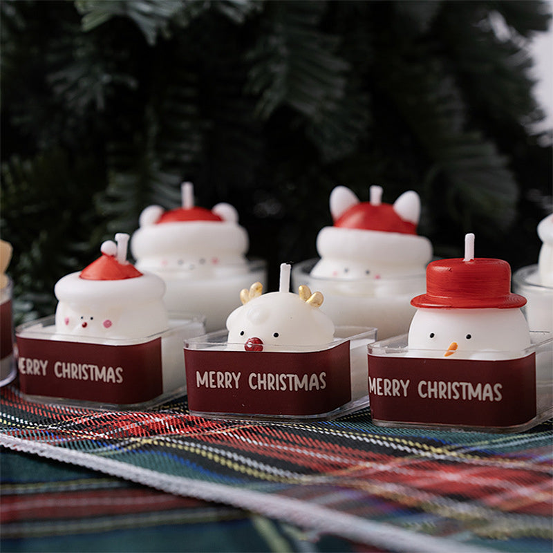 Christmas hand-painted scented tea candles, snowmen, reindeer, Santa Claus, holiday gifts, photo props