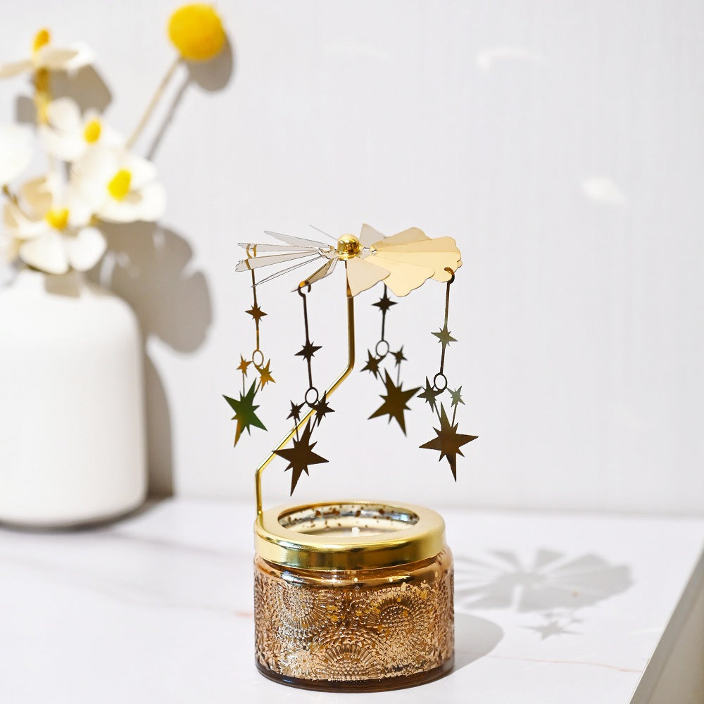 Scented Relief Cup Candle Rotating Candlestick Carousel Light Gift Set
