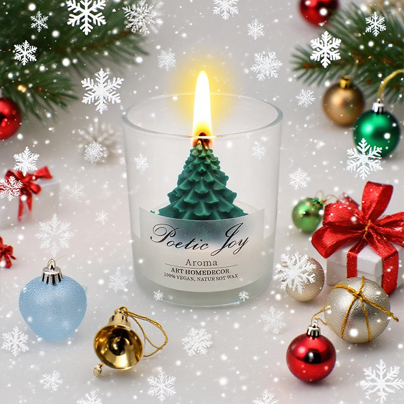 Romantic handcrafted Christmas tree creative candle cup with lid shape wax scented candle Festival souvenir gift atmosphere
