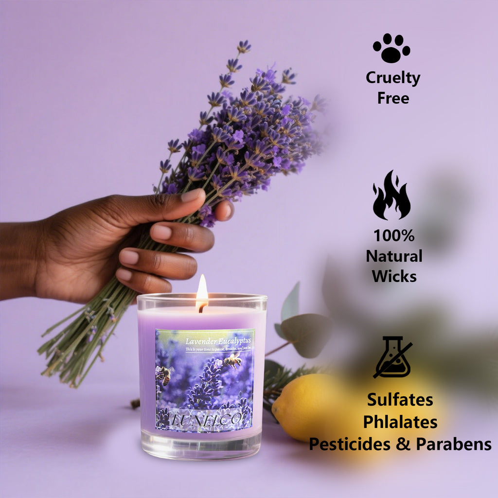 Hand Poured Soy Candle - Eco Friendly Gifts, Lavender Essential Oil, Recyclable Jar for Home & Mindfulness Pet-Safe