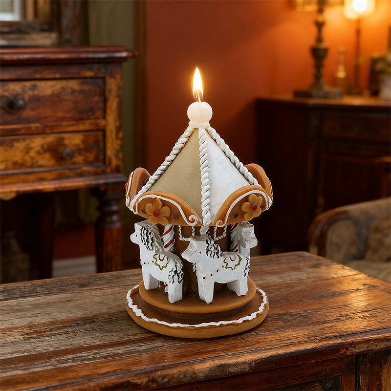 Gingerbread Man Park Carousel Christmas Scented Candle Gift, scented shaped wax Christmas souvenir