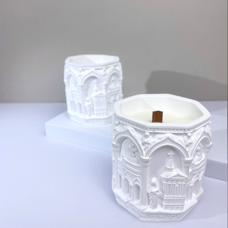 Relief-Carved Scented Candle in Plaster Cup European-Style Castle Souvenir Ambient Decorative Piece Photo Prop Gift Item