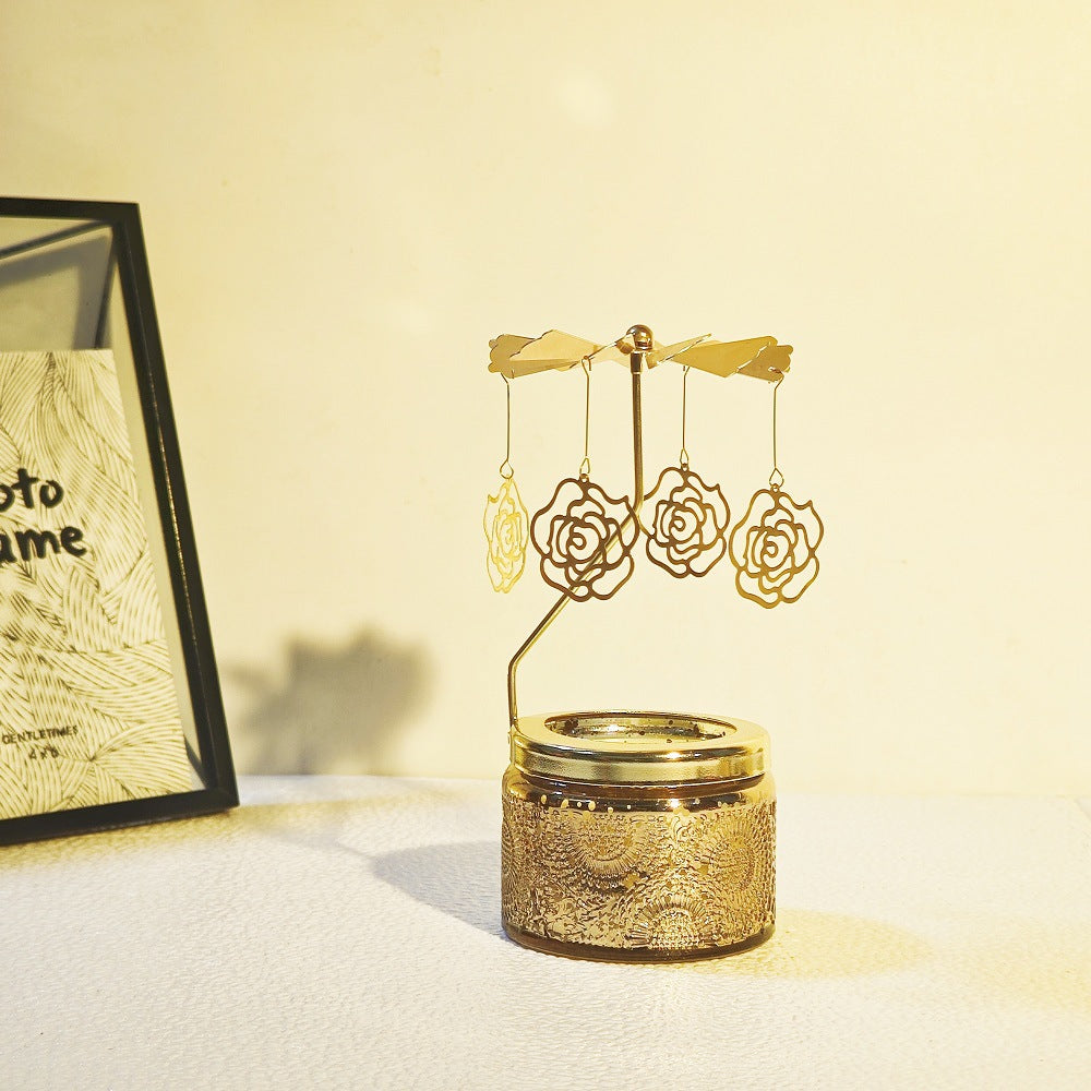 Scented Relief Cup Candle Rotating Candlestick Carousel Light Gift Set
