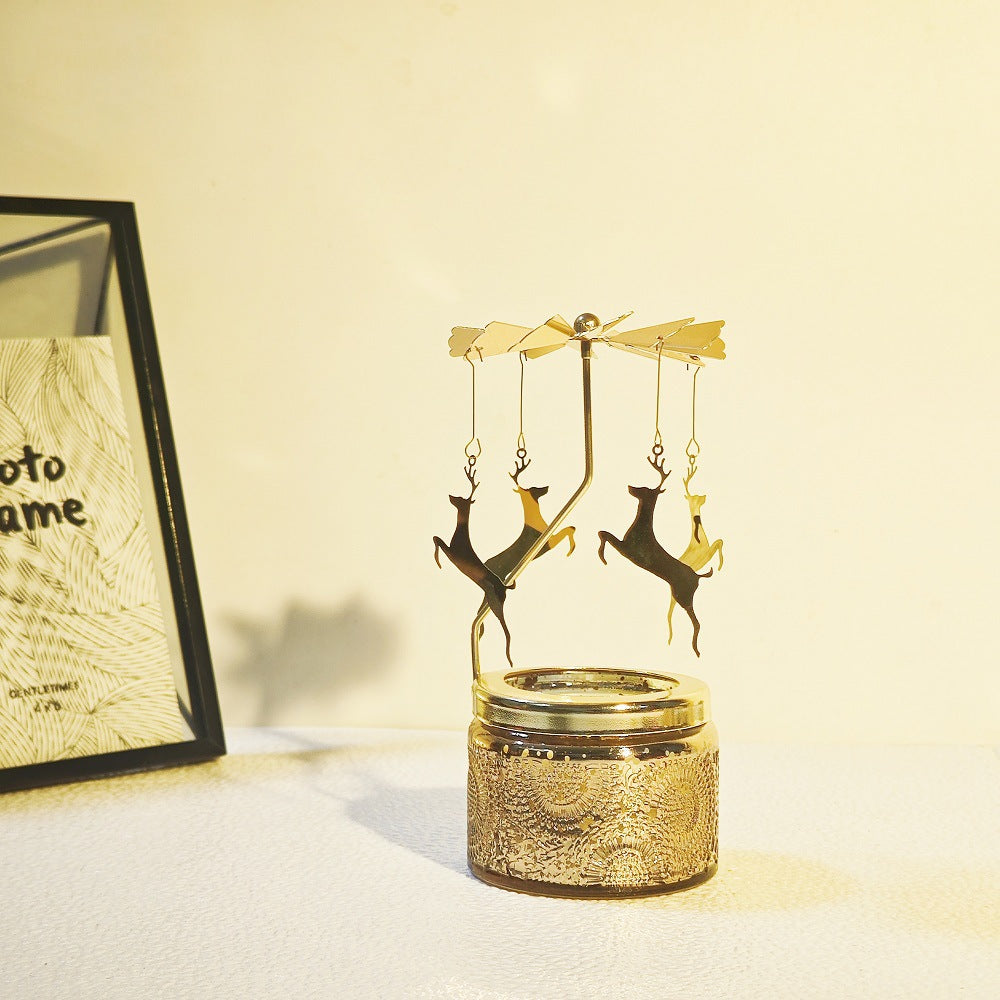 Scented Relief Cup Candle Rotating Candlestick Carousel Light Gift Set