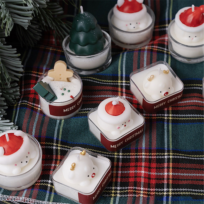 Christmas hand-painted scented tea candles, snowmen, reindeer, Santa Claus, holiday gifts, photo props