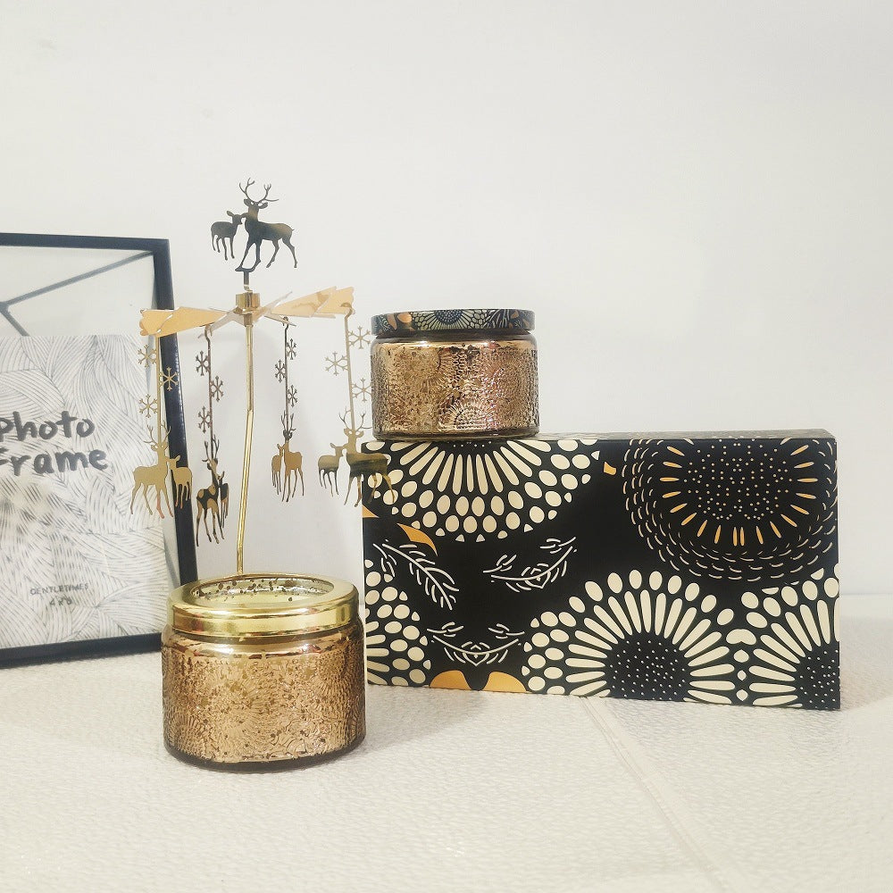 Scented Relief Cup Candle Rotating Candlestick Carousel Light Gift Set