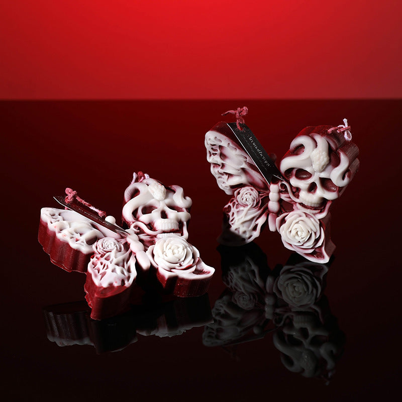 Gothic Butterfly Skull Candle – 42°C Body-Safe Wax Low Temp Wax for Halloween Decor