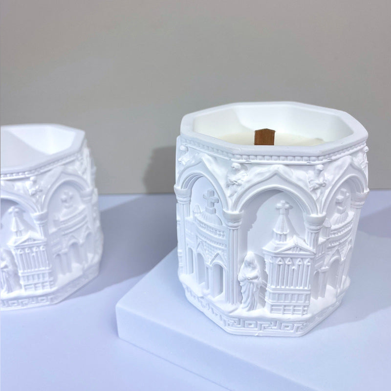 Relief-Carved Scented Candle in Plaster Cup European-Style Castle Souvenir Ambient Decorative Piece Photo Prop Gift Item