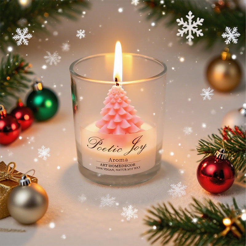 Romantic handcrafted Christmas tree creative candle cup with lid shape wax scented candle Festival souvenir gift atmosphere