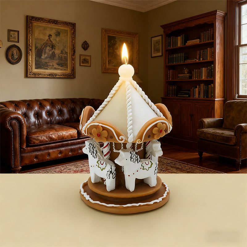 Gingerbread Man Park Carousel Christmas Scented Candle Gift, scented shaped wax Christmas souvenir