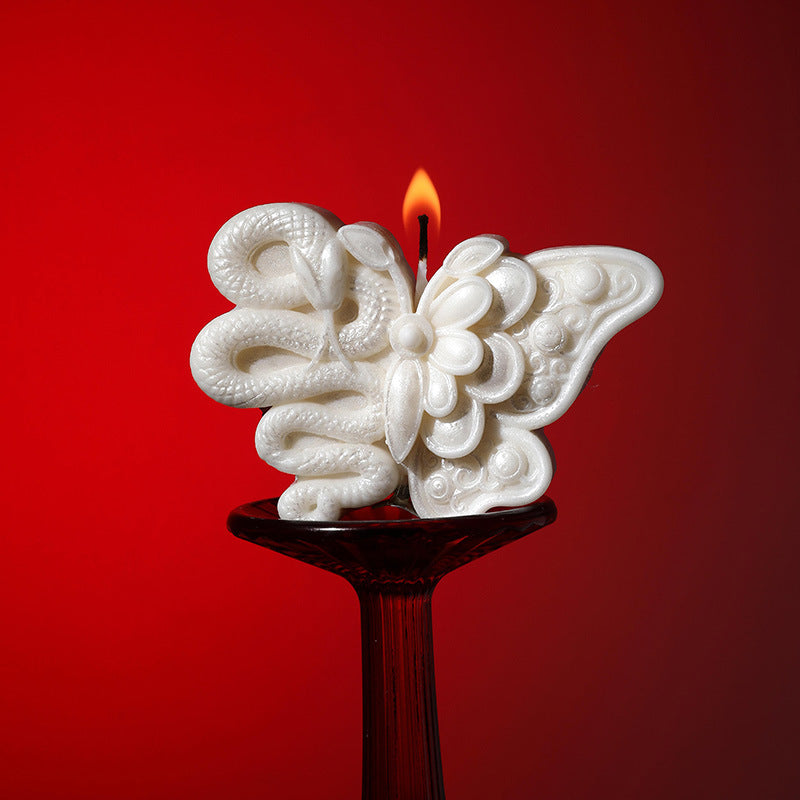 Butterfly & Snake Sculptural Candle – Low Temp Soy Wax, Handcrafted Scented Decor