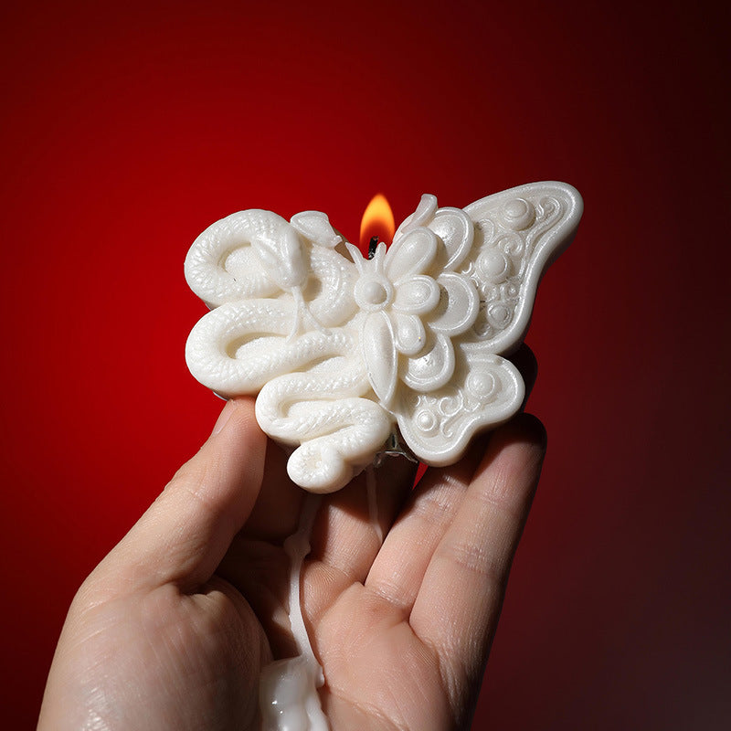 Butterfly & Snake Sculptural Candle – Low Temp Soy Wax, Handcrafted Scented Decor