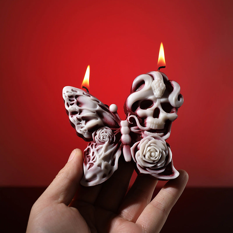 Gothic Butterfly Skull Candle – 42°C Body-Safe Wax Low Temp Wax for Halloween Decor