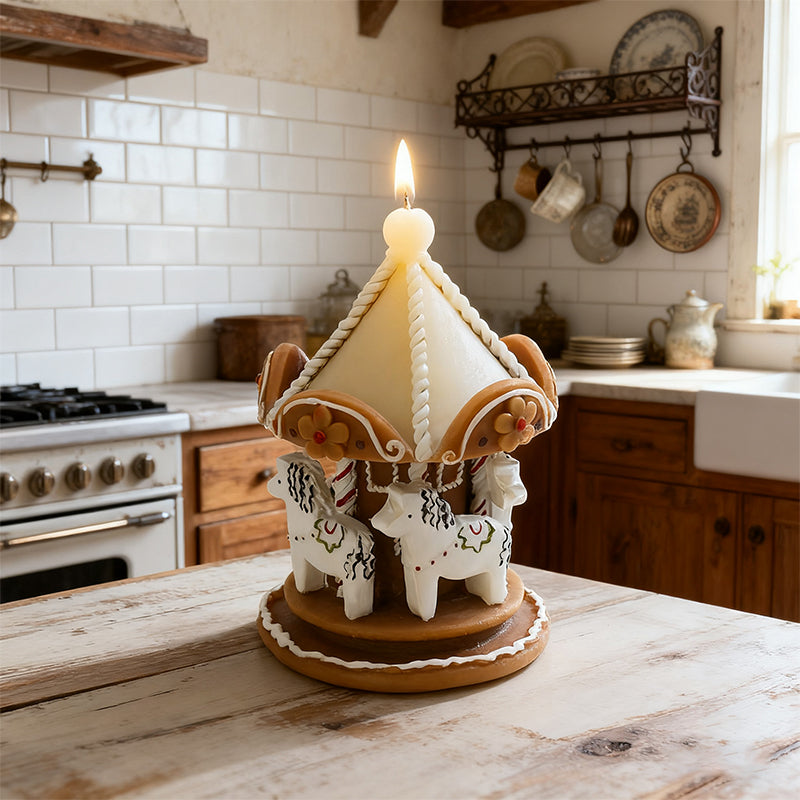 Gingerbread Man Park Carousel Christmas Scented Candle Gift, scented shaped wax Christmas souvenir