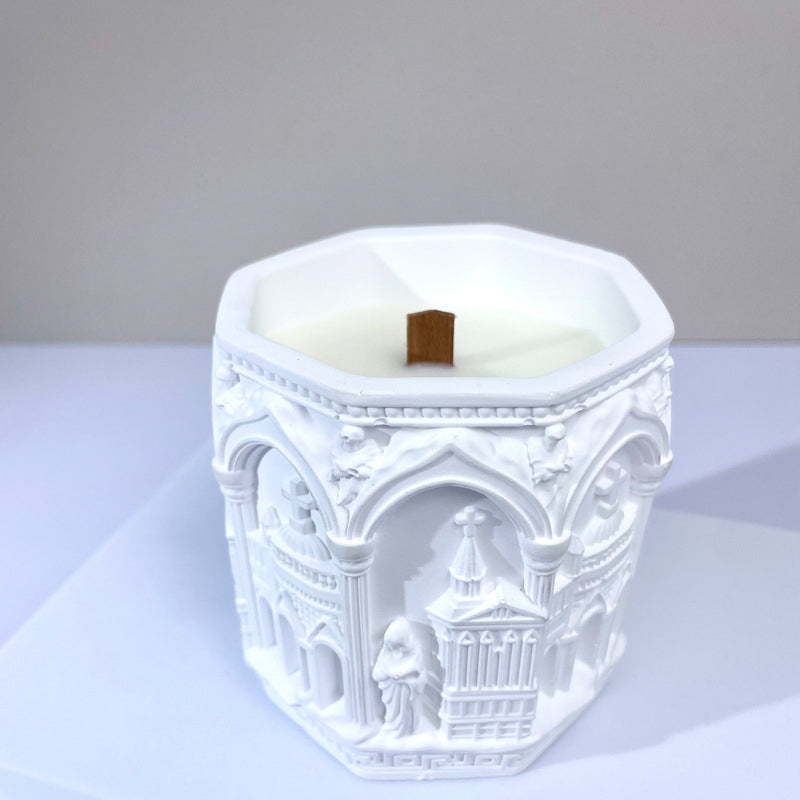 Relief-Carved Scented Candle in Plaster Cup European-Style Castle Souvenir Ambient Decorative Piece Photo Prop Gift Item