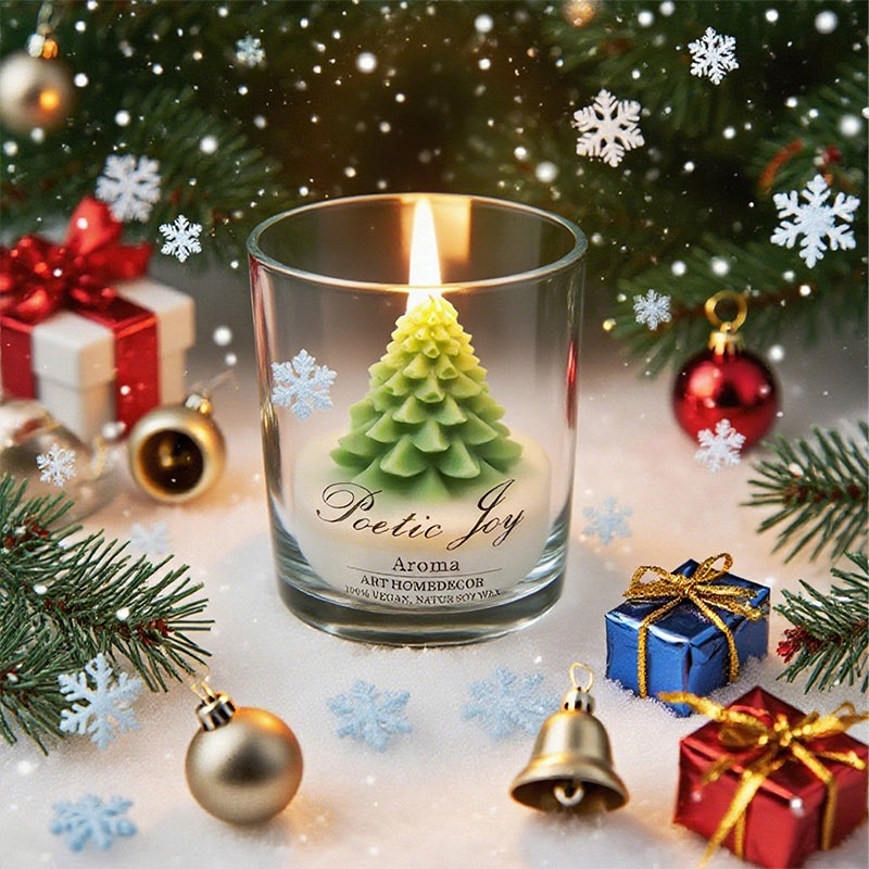 Romantic handcrafted Christmas tree creative candle cup with lid shape wax scented candle Festival souvenir gift atmosphere