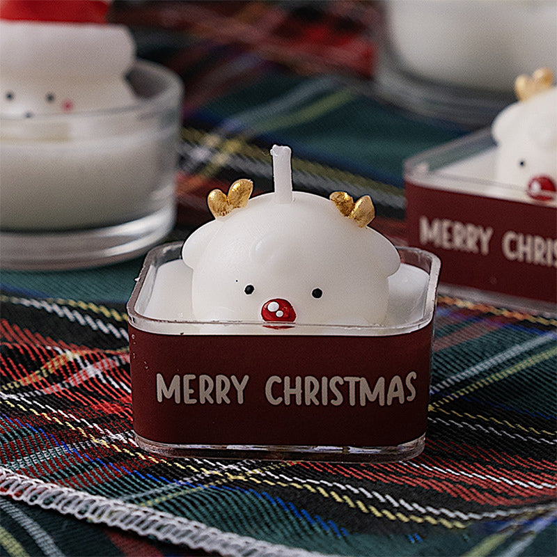 Christmas hand-painted scented tea candles, snowmen, reindeer, Santa Claus, holiday gifts, photo props