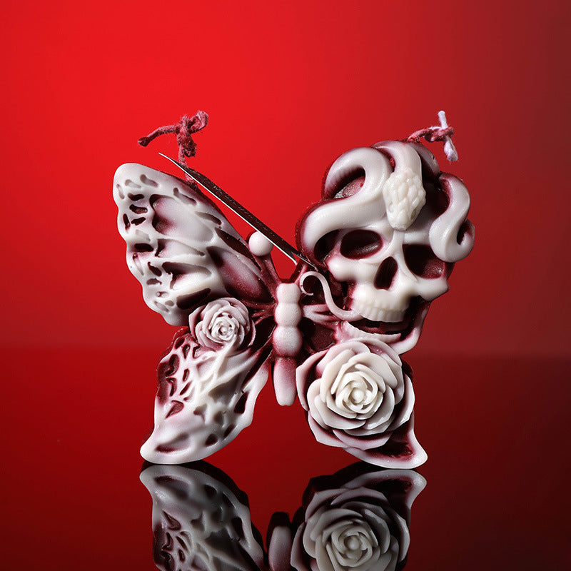 Gothic Butterfly Skull Candle – 42°C Body-Safe Wax Low Temp Wax for Halloween Decor