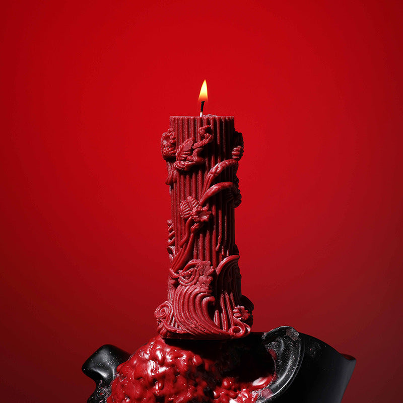 Embossed Column Candle – Ylang Ylang Scented, Low Temp Soy Wax