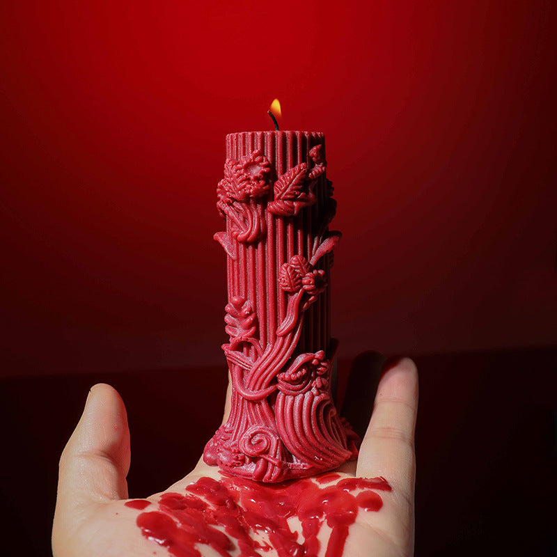 Embossed Column Candle – Ylang Ylang Scented, Low Temp Soy Wax