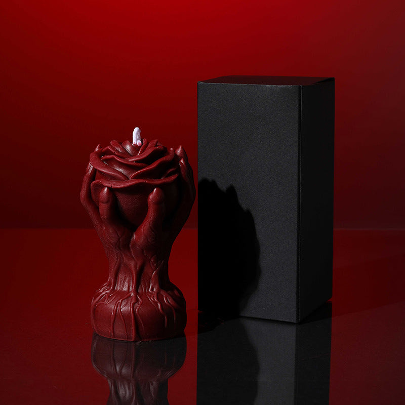 Sculptural Hands Rose Candle - Low Temp Soy Wax Ylang Ylang Home Decor