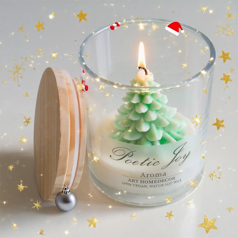 Romantic handcrafted Christmas tree creative candle cup with lid shape wax scented candle Festival souvenir gift atmosphere