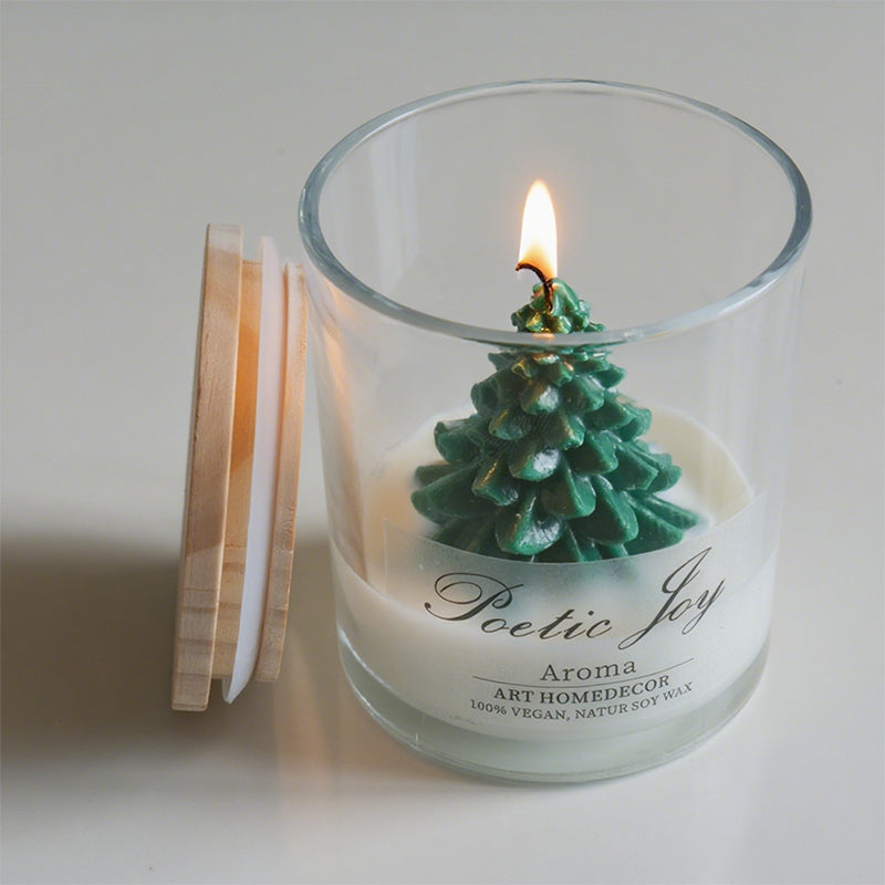 Romantic handcrafted Christmas tree creative candle cup with lid shape wax scented candle Festival souvenir gift atmosphere