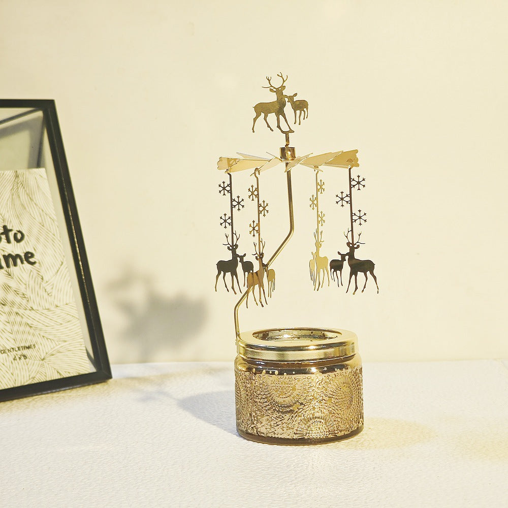 Scented Relief Cup Candle Rotating Candlestick Carousel Light Gift Set